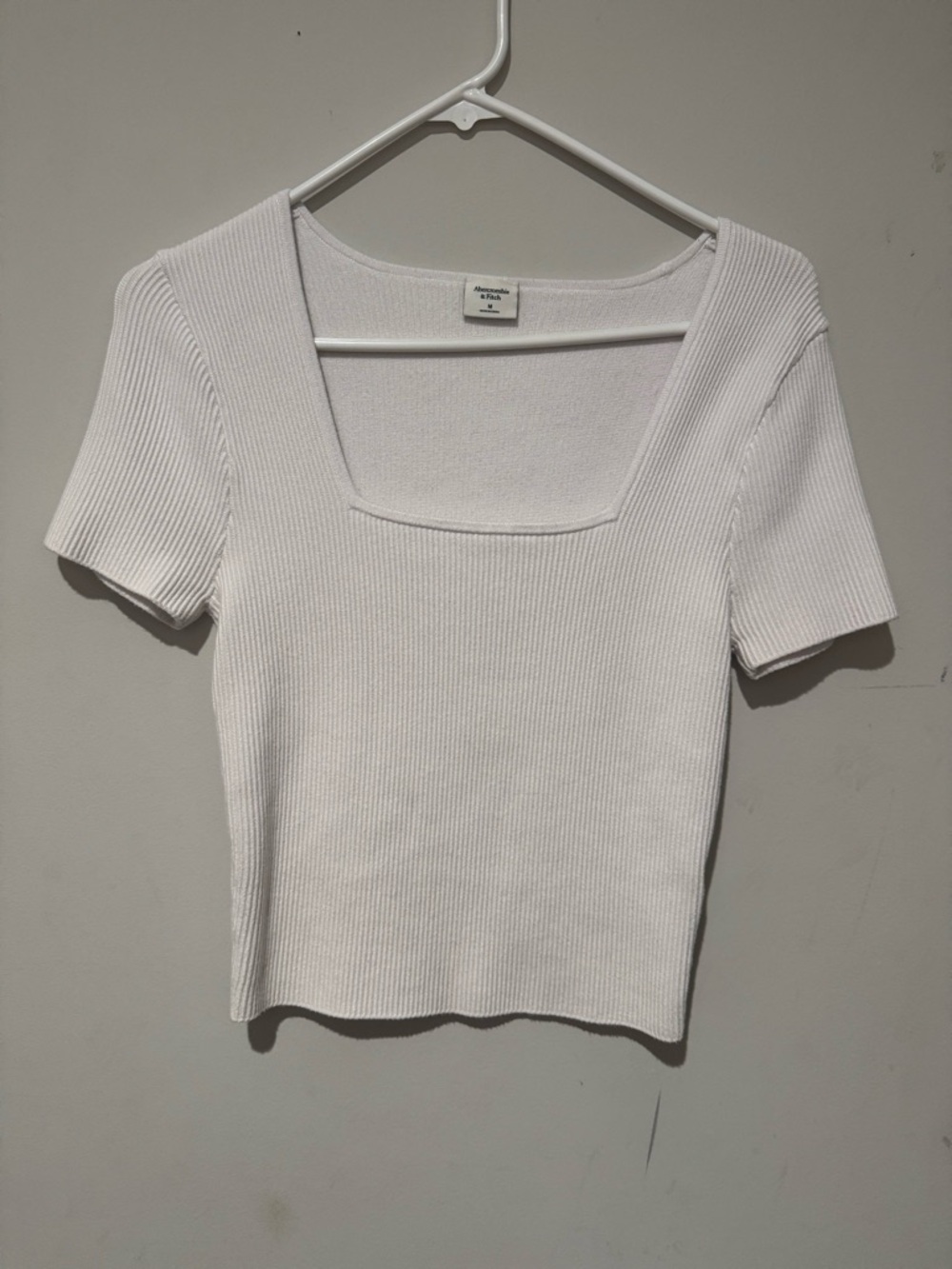 NWOT Abercrombie & Fitch White Ribbed Square-Neck Short Sleeve Top